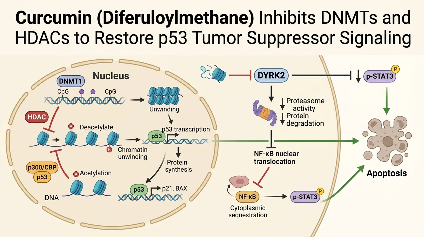 Schematic diagram of DNA methylation and histone modification signaling pathway in cancer cells showing apoptosis induction