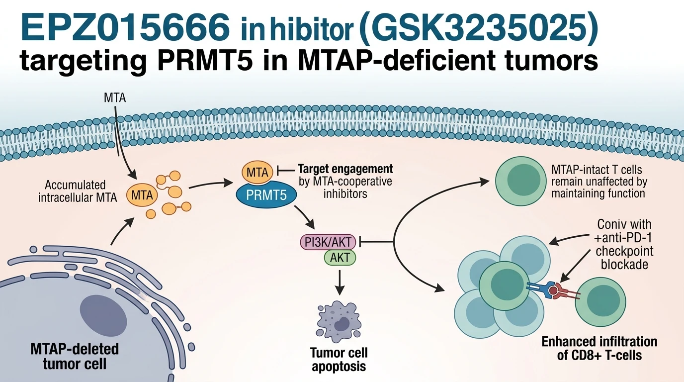 Schematic diagram of PI3K AKT signaling pathway in MTAP loss cancer cells showing selective inhibition